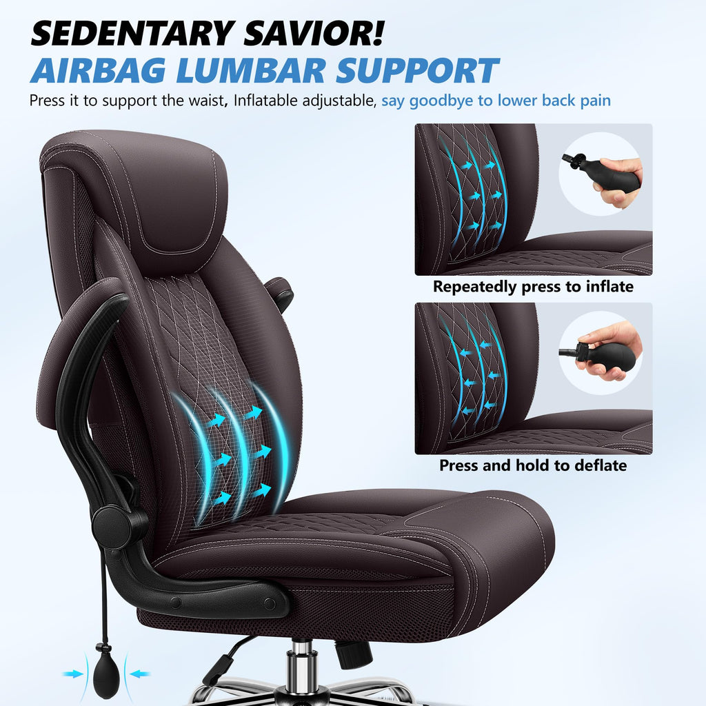 Executive Office Chair with Lumbar Support, Big and Tall Ergonomic Computer Desk Chair, Leather Comfy High Back
