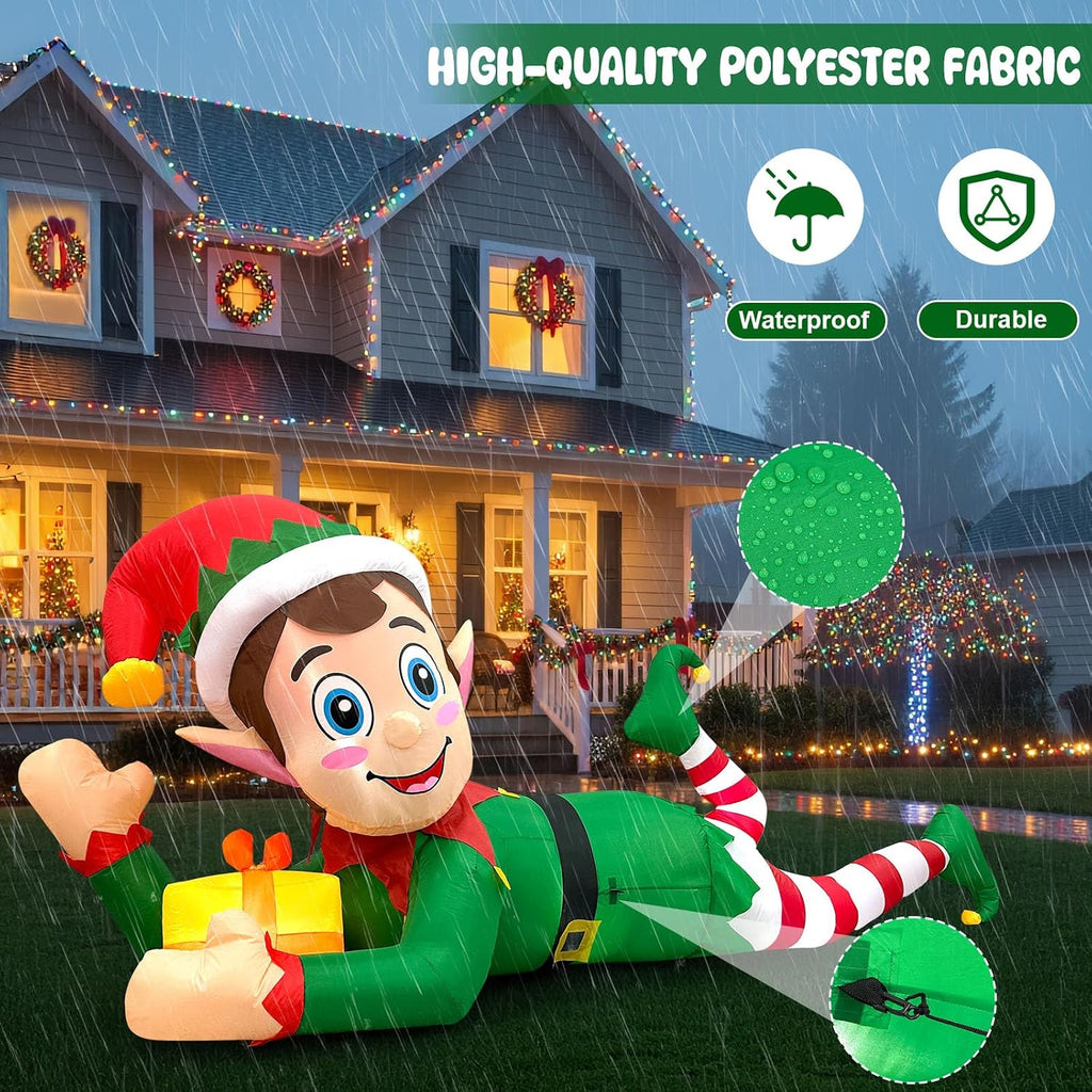 10FT Christmas Inflatable Outdoor Decoration, Giant Elf Inflatable Outdoor Christmas Blow up Yard Decorations with