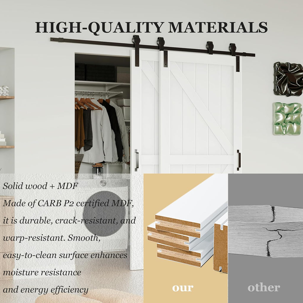 Bypass Barn Doors, 72" x 84" Sliding Barn Door with 6.6 FT Sliding Bypass Barn Doors Hardware Kit, S