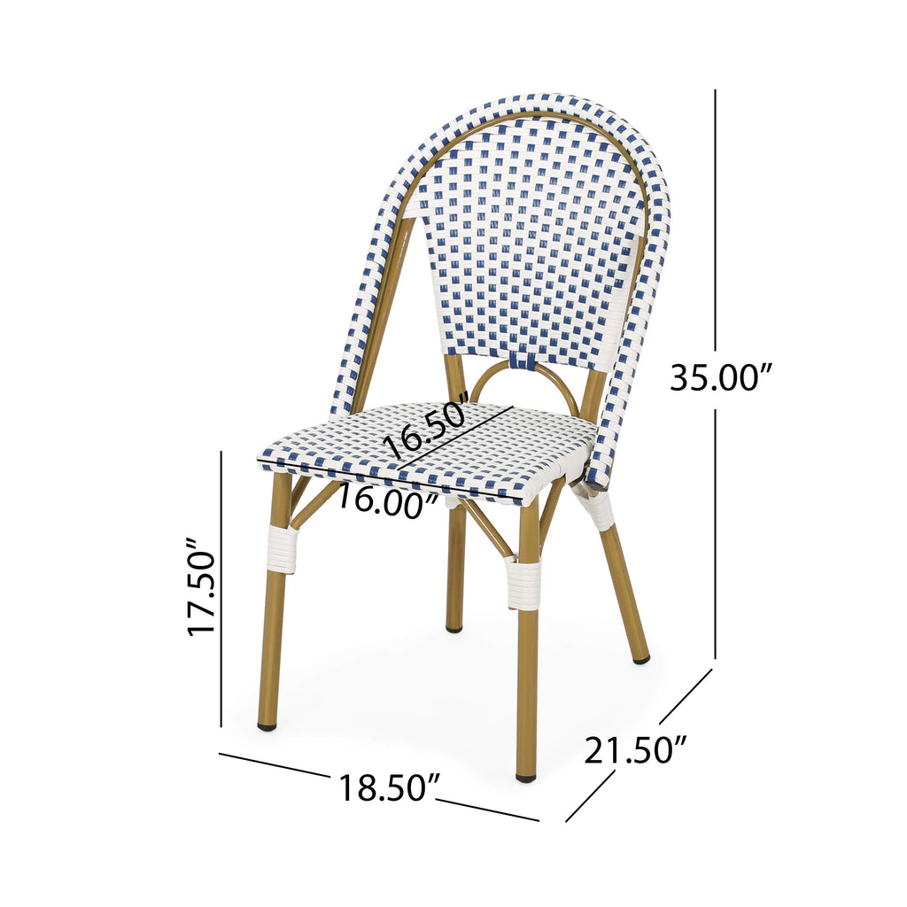 Philomena Outdoor French Bistro Chair (Set of 4), Blue + White + Bamboo Print Finish