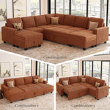 Belffin Corduroy Sleeper Sofa Bed with Storage Chaise Modular Sectional Sofa Couch with Pull Out Bed L Shaped
