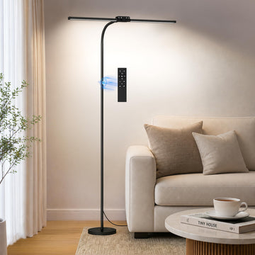 24W LED Floor Lamp, Dual Head Dimmable Modern Reading Lamp, Standing Lamp with Remote & Touch Control, Adjustable