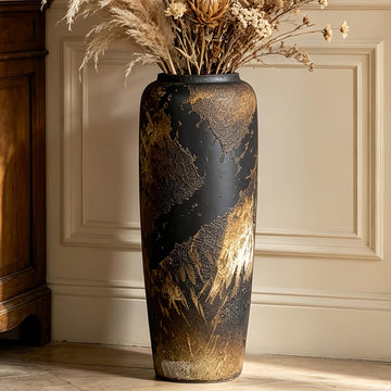 Rustic Ceramic Floor Vase, 19.7 Inch, Clay Farmhouse Large Decor | Living Room, Entryway, Fireplace, Pampas Grass