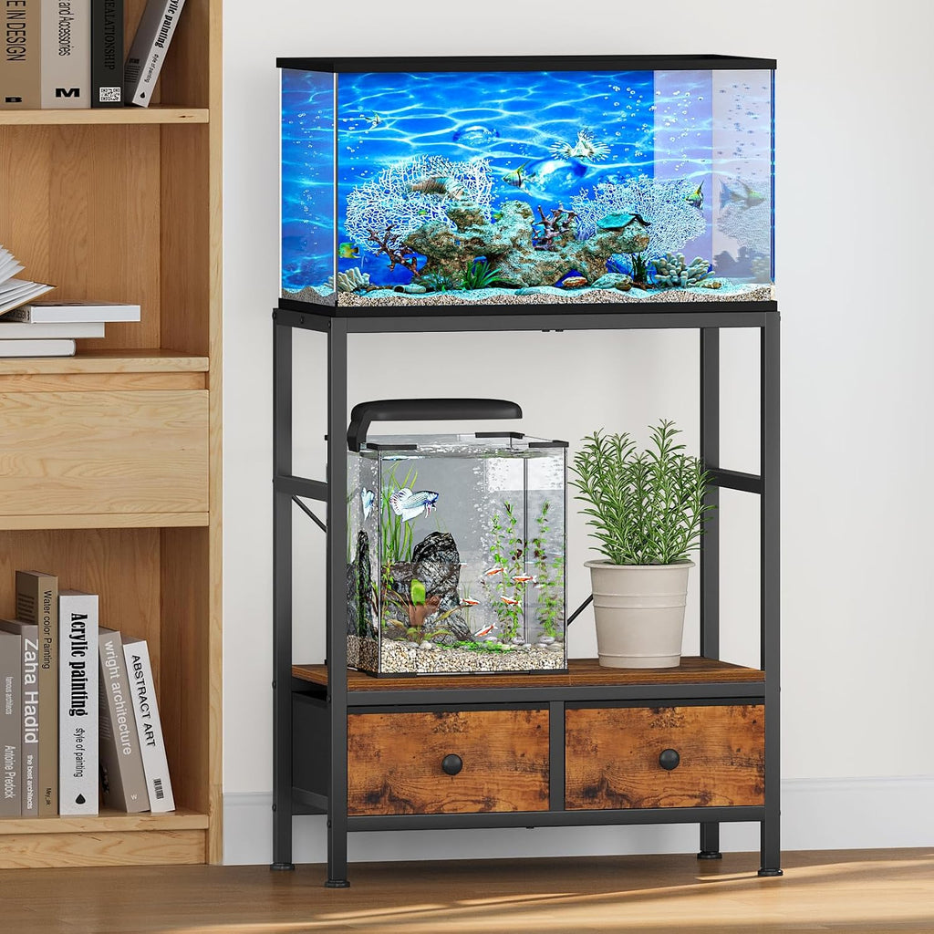 20 Gallon Fish Tank Stand, Heavy Duty Aquarium Stand with Storage Drawers, 3-Tier Metal Frame Fish Tank Rack for 20