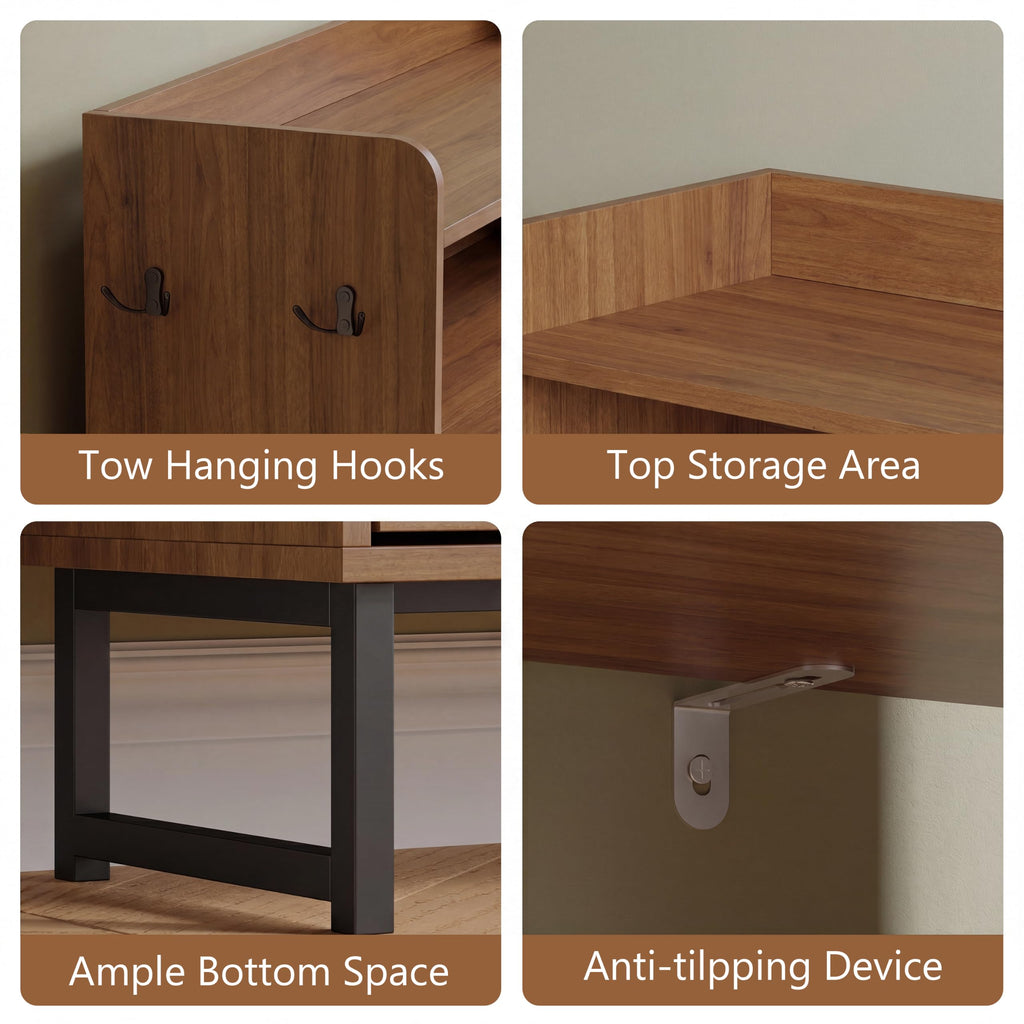 Shoe Storage Cabinet with 2 Flip Drawers, Entryway Shoe Rack, Walnut