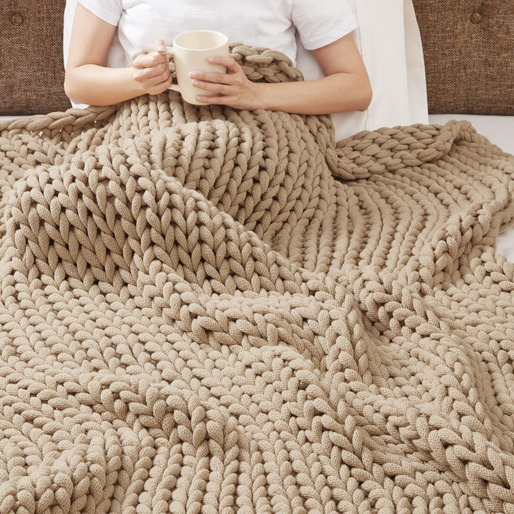 Chunky Double Knit All Season Throw Blanket, 50 x 60", Tan