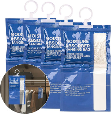 Dehumidifier Bags Hanging Moisture Absorbers - 4 Packs Dehumidifiers for Home Closet Bathroom Basement