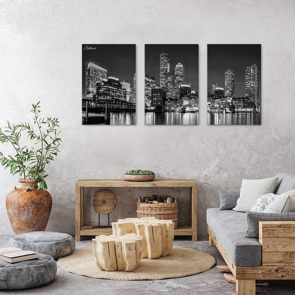Baltimore Skyline Wall Black and White Night Maryland Skyscraper Pictures Prints Office Wall Decor USA Cityscape