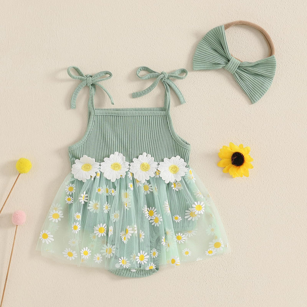 Baby Girl Clothes Daisy Ribbed Bodysuit Sleeveless Romper Dress Summer Outfit for Girls Newborn 3 6 9 12