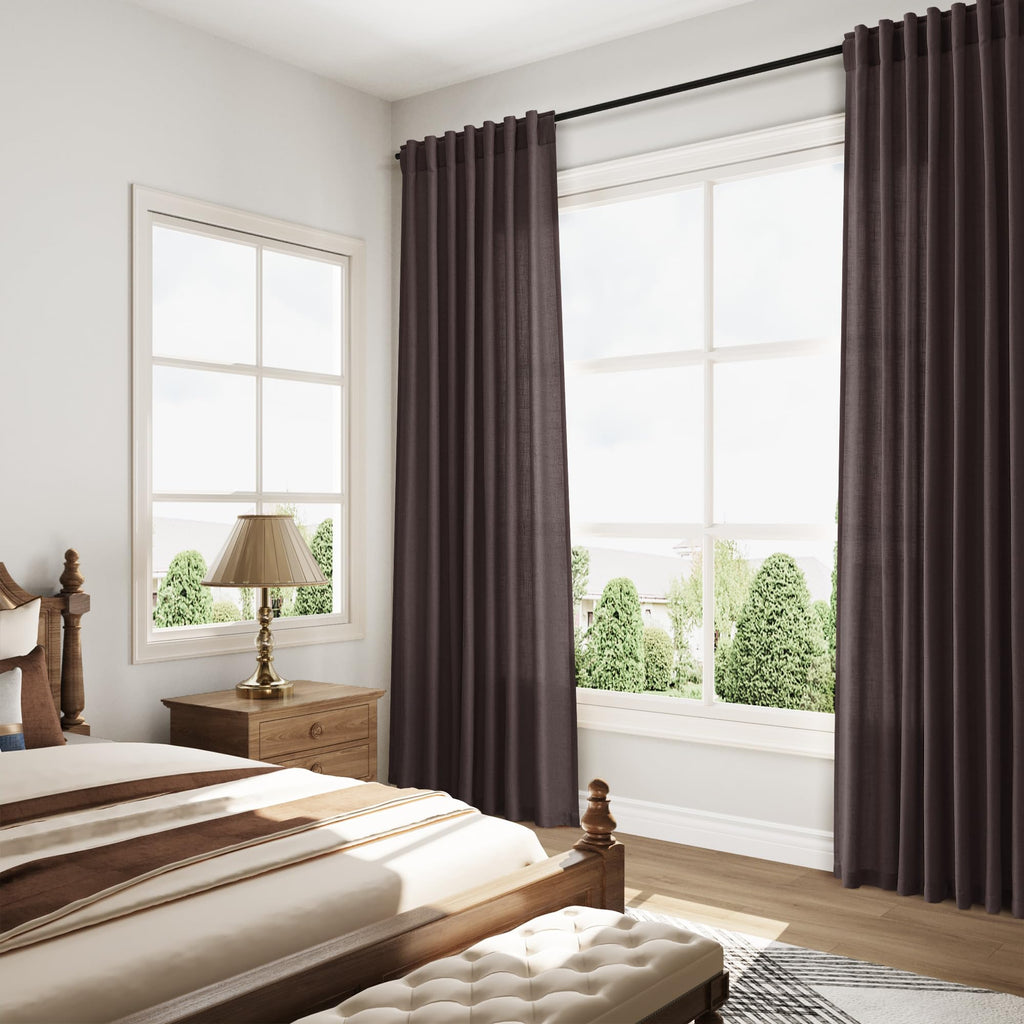 Cocoa Coffee Linen Curtains 72 Inch Long Bedroom Lightweight Door Drapes 2 Panels Set, Semi Sheer Light Filtering