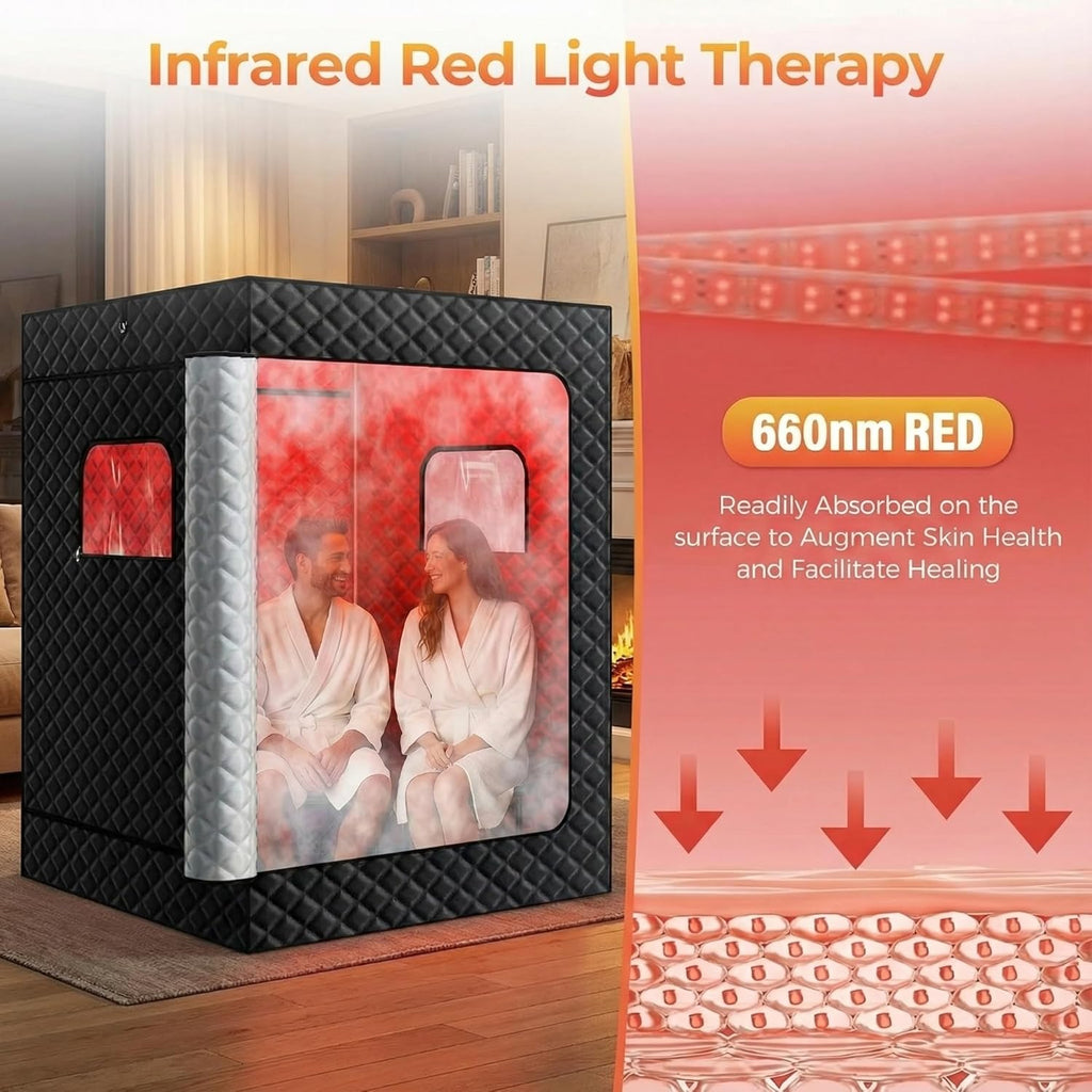 2 Person Sauna Box for Home, Protable Steam Sauna Tent with 660nm Red Light Therapy, 5-Layer Waterproof