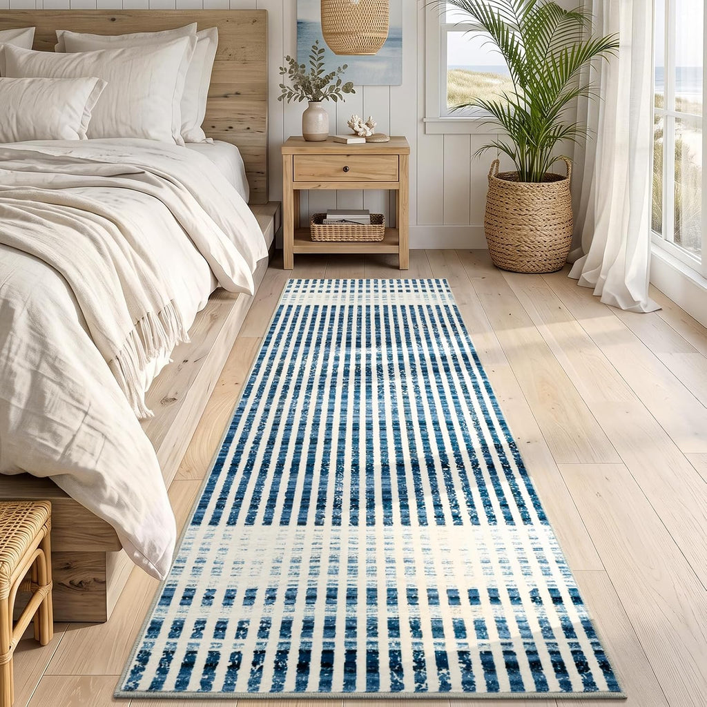 Washable Modern Striped Area Rug, Abstract Runner