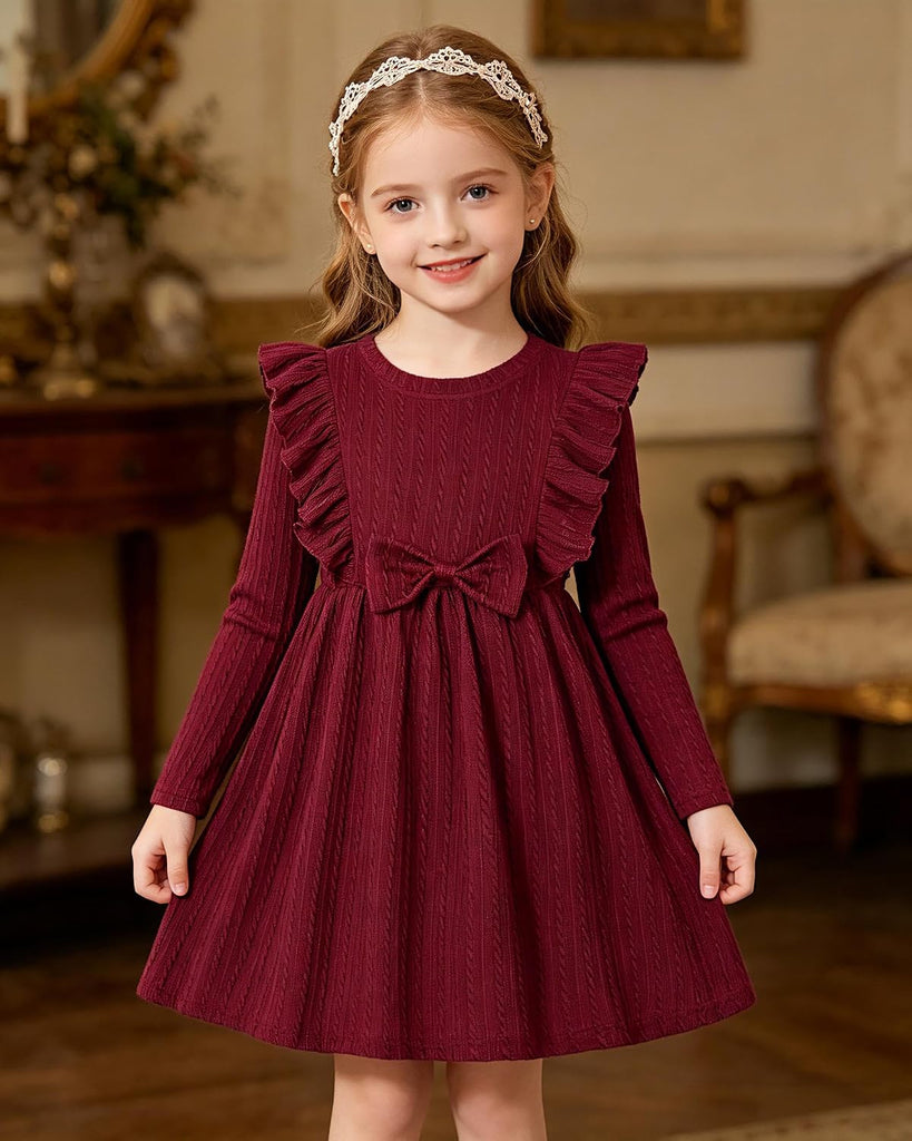 Long Sleeve Ruffle Dresses Knit Fall Winter Dress