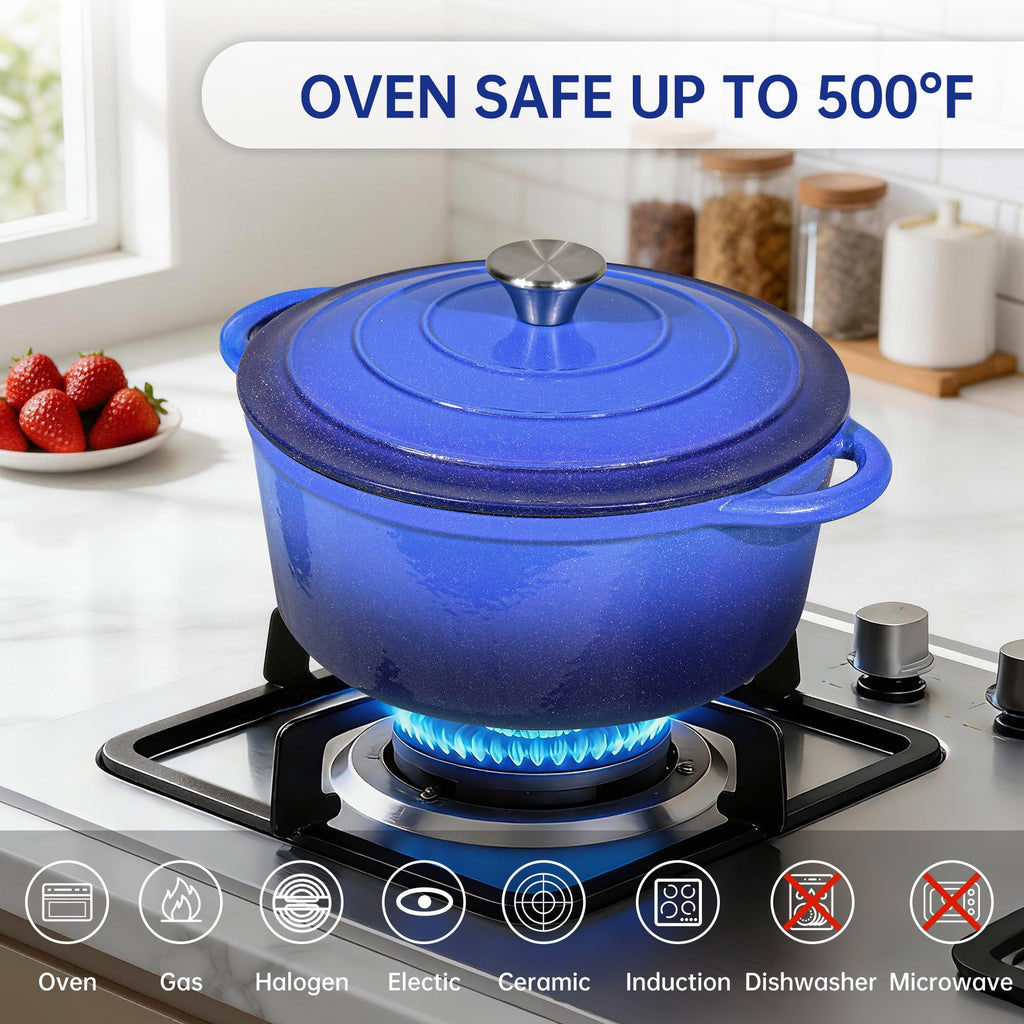 5 QT Enameled Cast Iron Dutch Oven Pot with Lid & Gold Powder