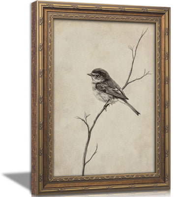 Vintage Gold Framed Bird Wall Art, Rustic Farmhouse animal poster