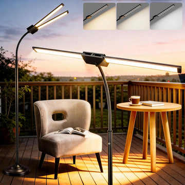 Cordless Floor Lamp Rechargeable LED Lamp with Dual Head, 15W, 7800mAh