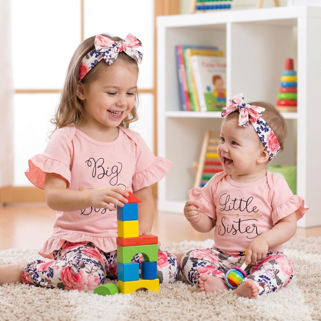 Newborn Baby Girl Clothes Big Sister Little Sister Matching Outfits Infant Romper Floral Pants Toddler Girls Clothing