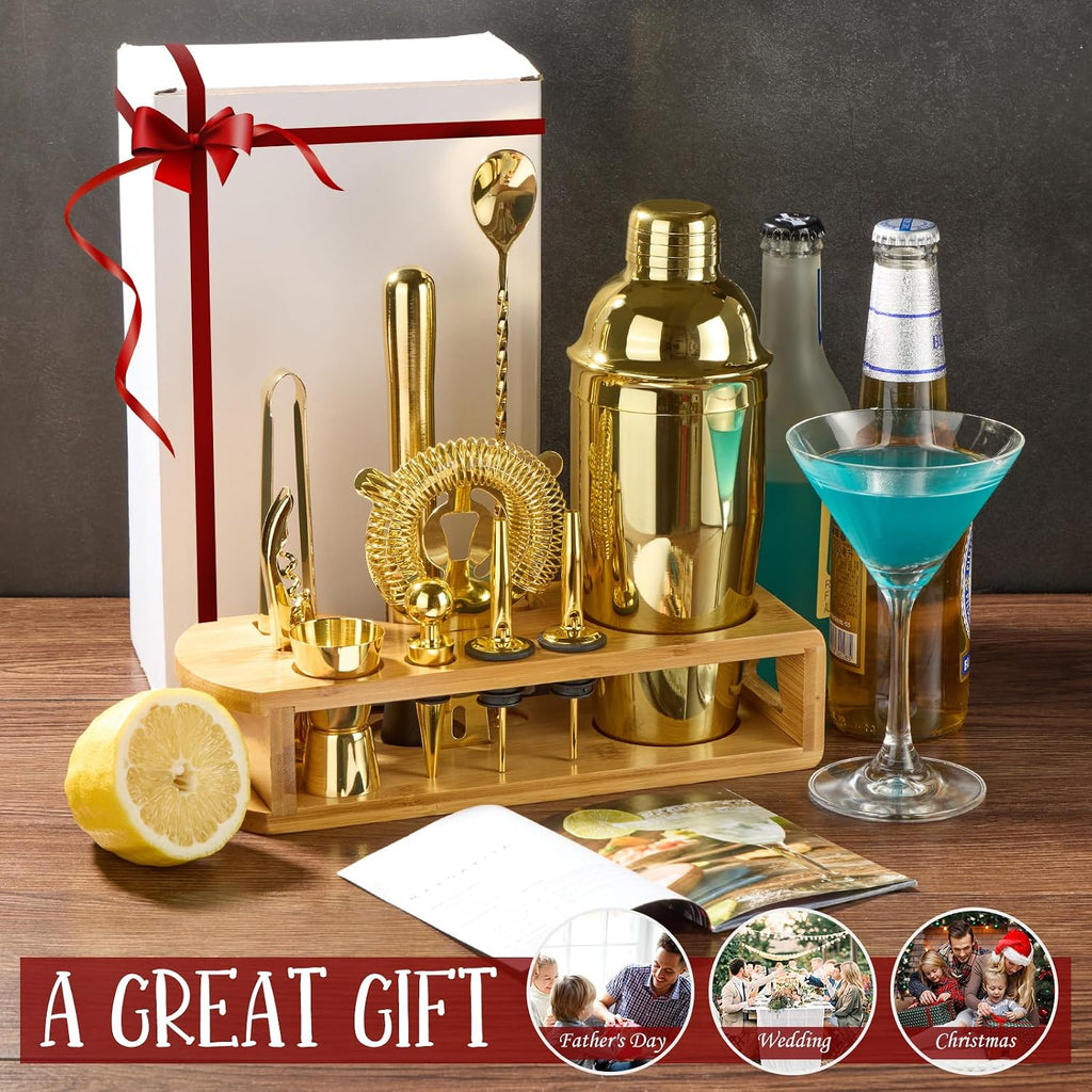 Cocktail Shaker Set Bartender Kit, 12-Pcs Bar Tool with Bamboo Stand - Set of 12