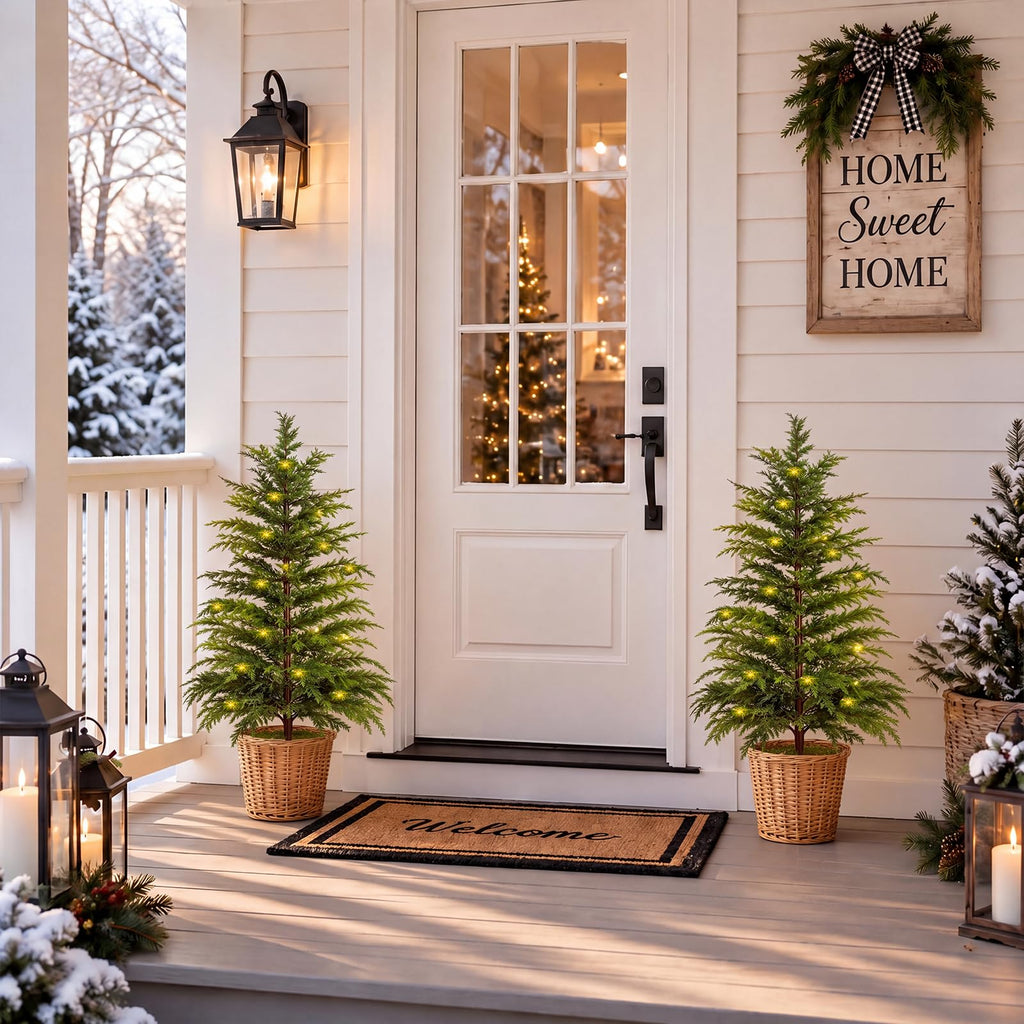 3FT Potted Cypress Christmas Tree with Wicker Planter