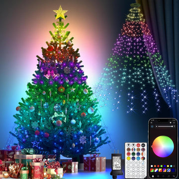 Smart Christmas Tree Lights, 6.6Ft 16 Line 400 RGB LED Multicolor Changing, Voice App Controlled, Indoor Outdoor