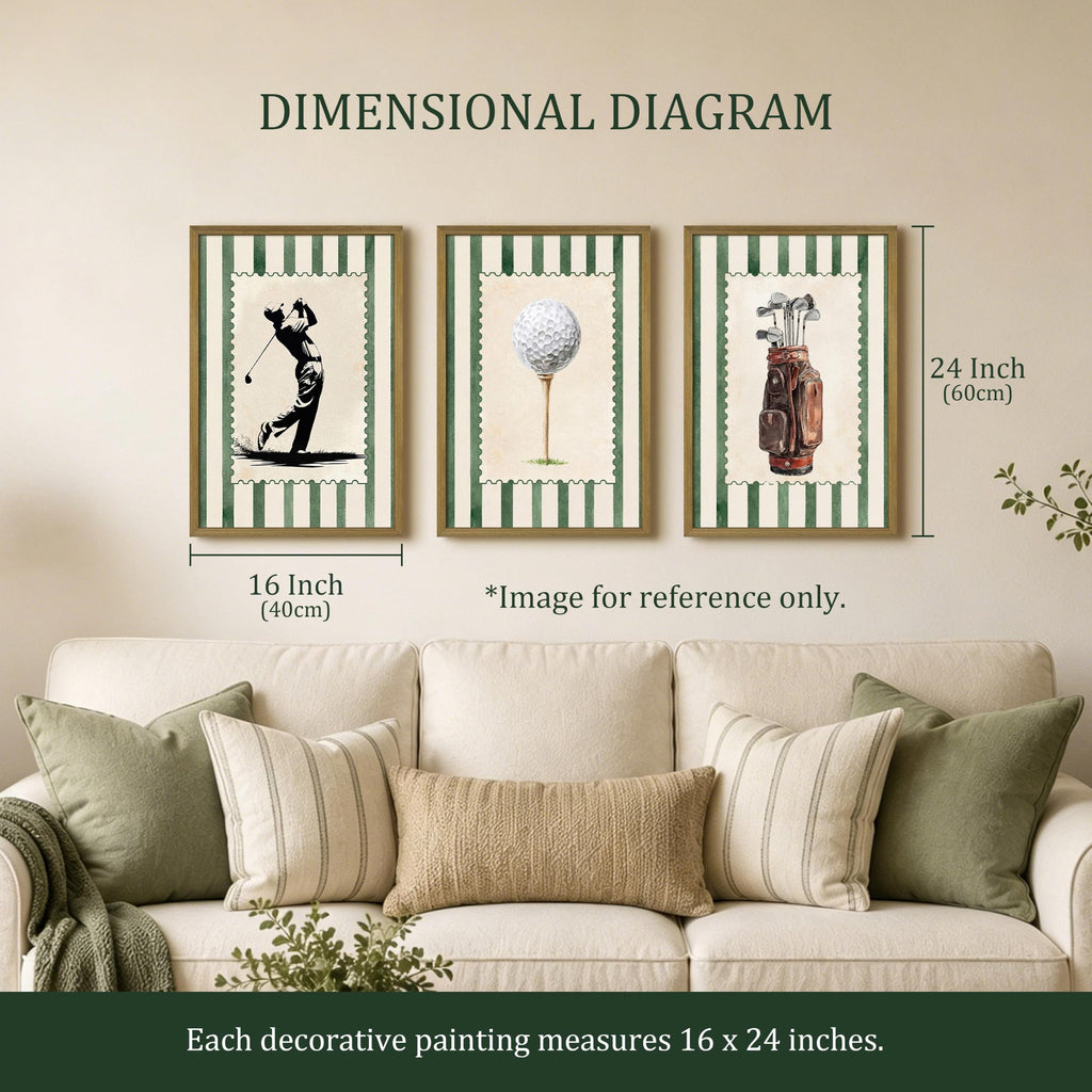 Vintage Golf Wall Art Set of 3 Canvas, Sports Framed Poster, Neutral Country Club Painting for Preppy Home Wall