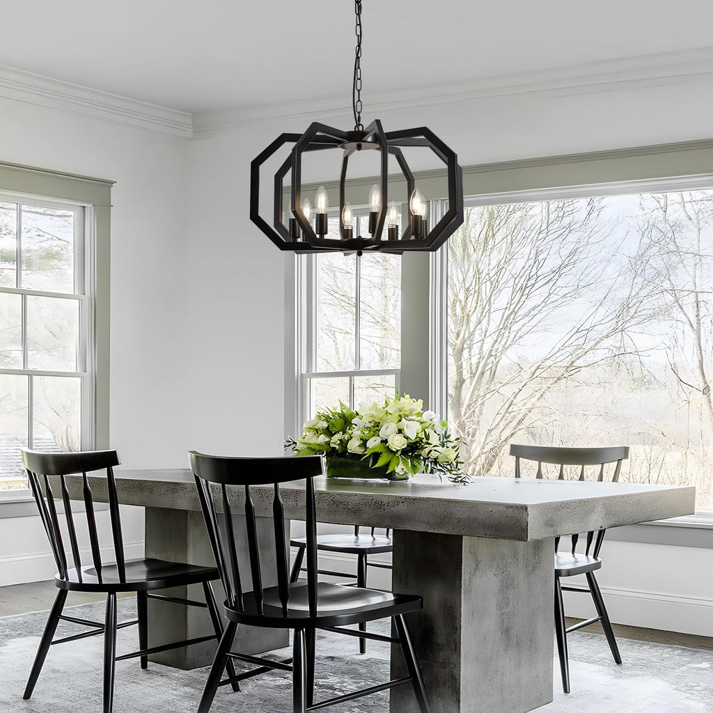 8 Black Light Farmhouse Chandelier Dining Room Light Fixture Geometric Modern Rustic Hanging Pendant Light Island