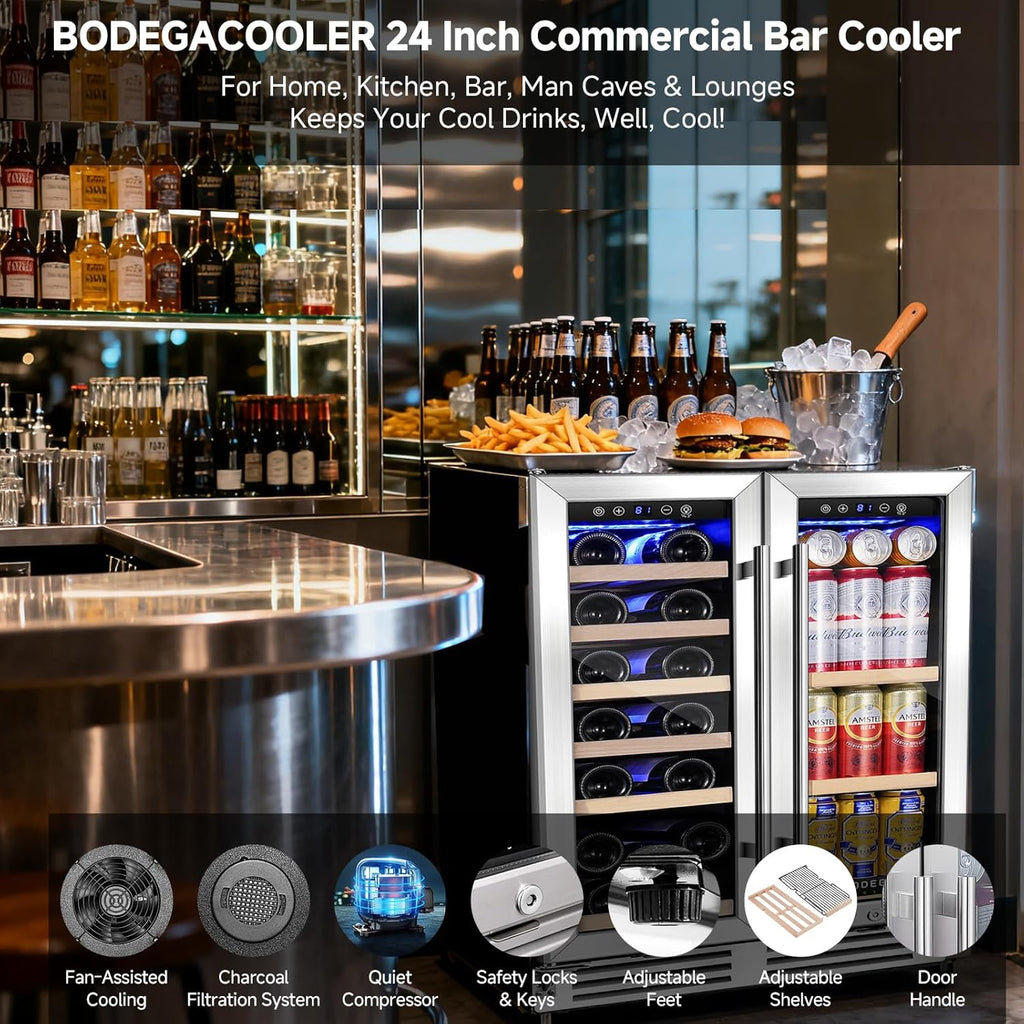24 Inch Wine and Beverage Refrigerator, Dual Zone Wine and Bar Beverage Cooler