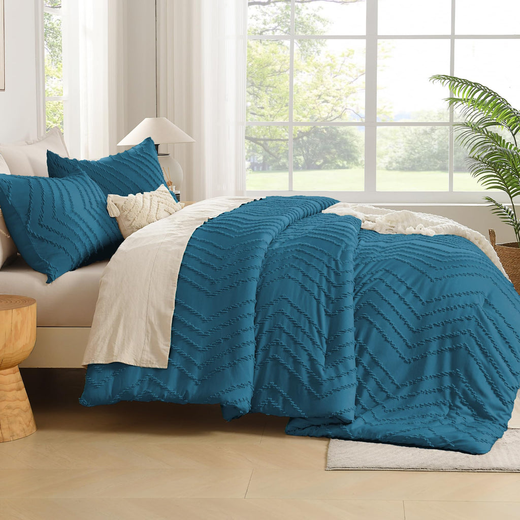 Teal California King Comforter Set, 3 Pieces Boho Bed Set
