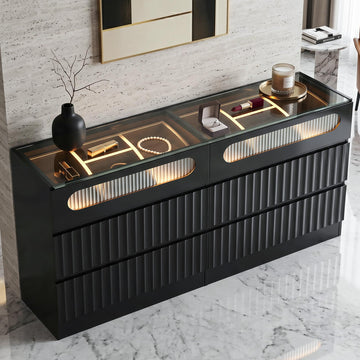 Fluted 6 Drawer Dresser, Modern Chest of Drawers, Black