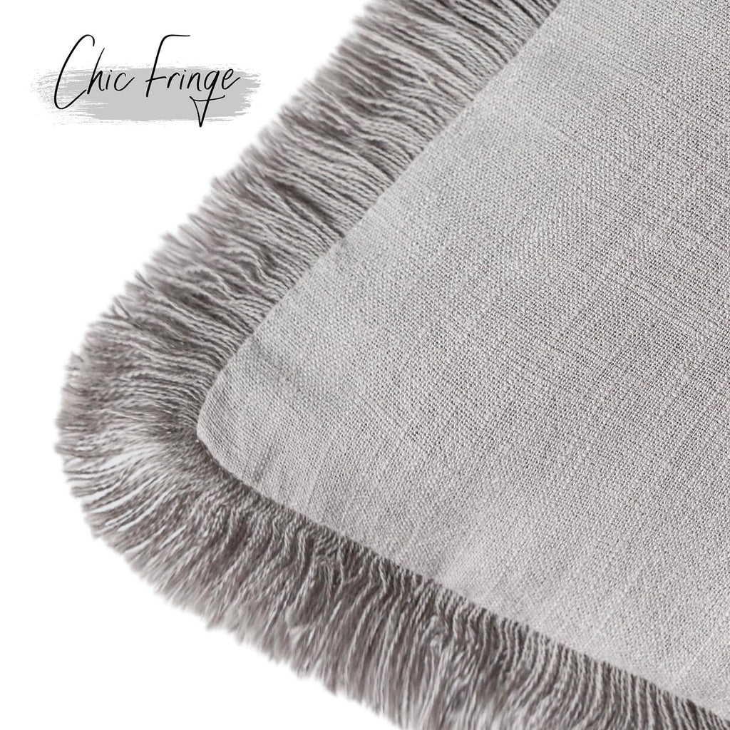 Boho Linen Fringe Lumbar Throw Pillow Covers 12×24 Light Gray