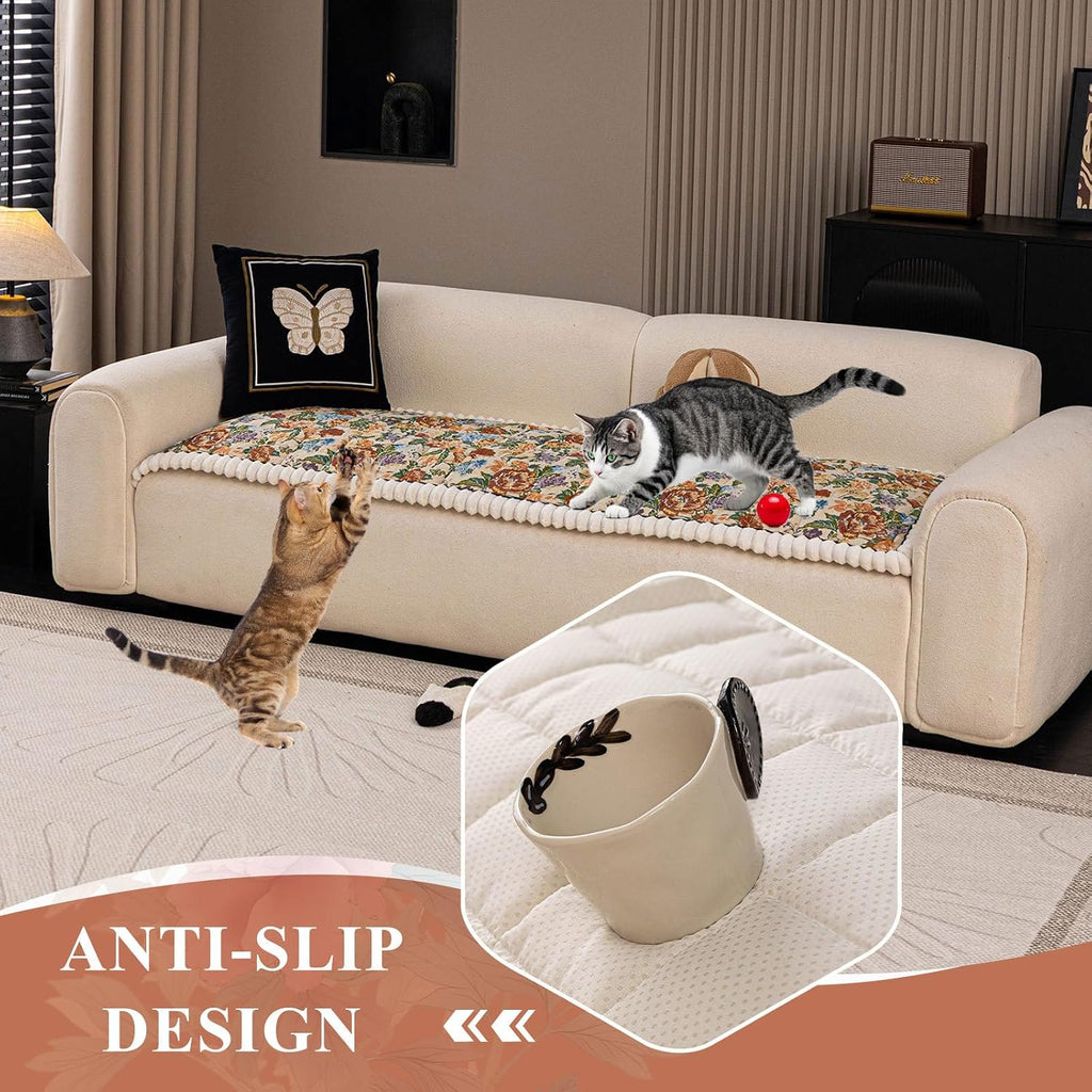 Retro Floral Pet Couch Seat Covers Thick Quilted Sofa Cushion Covers for Dogs Washable 3 Seater Non Slip Slipcover