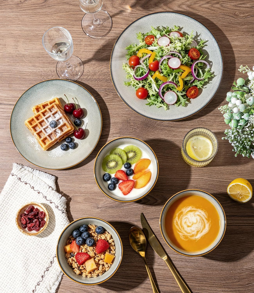 Dinnerware Sets for 6, 18 Pieces Ceramic Plates and Bowls Set