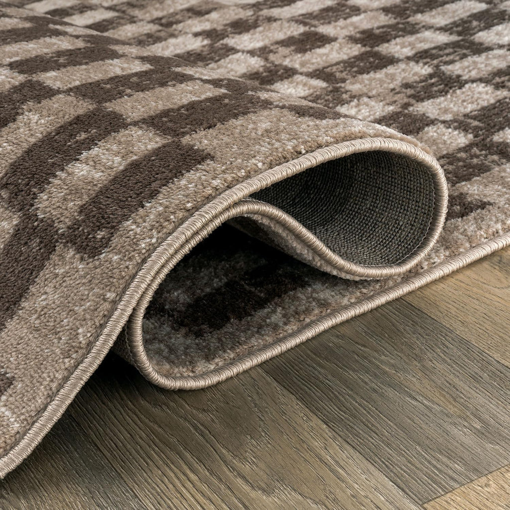 Contemporary Checkered Grid Textured Area Rug Beige