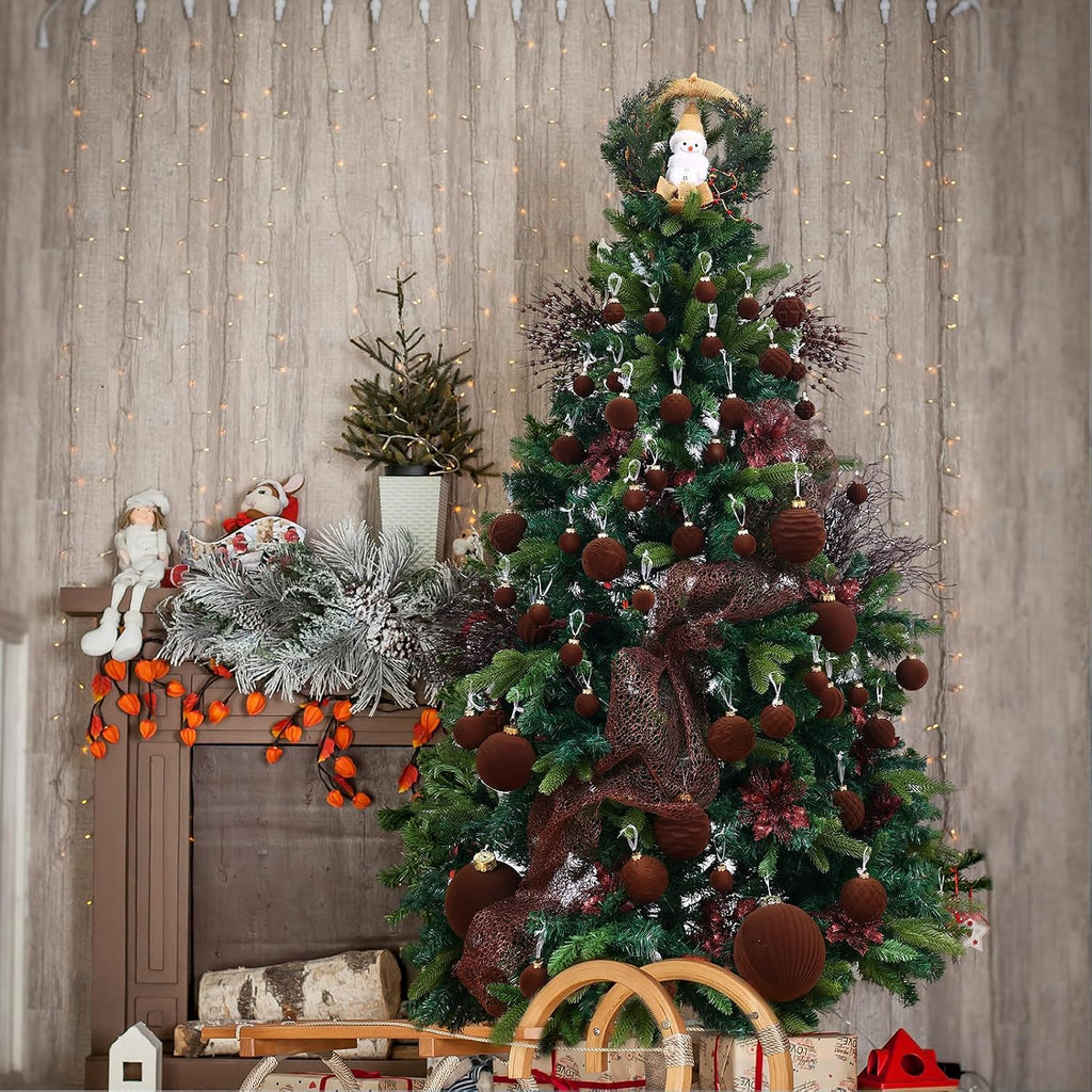 Velvet Christmas Ball Ornaments - 46pcs Flocked Christmas Tree Decorations Set Assorted Shatterproof Hanging