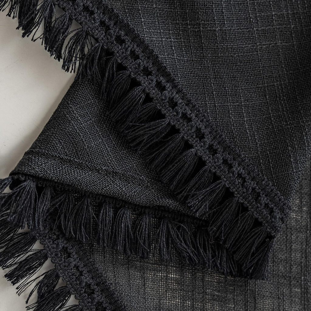 Beda Home Tassel Linen Textured Swag Curtain Valance, Black, 36 x 36 in