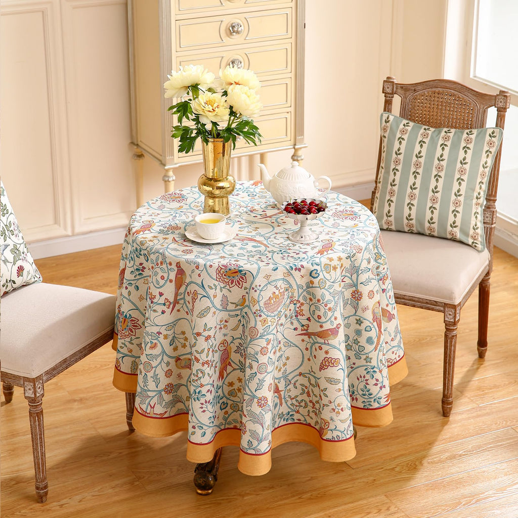 Vintage French Yellow Tablecloth, Round, Diameter 55"