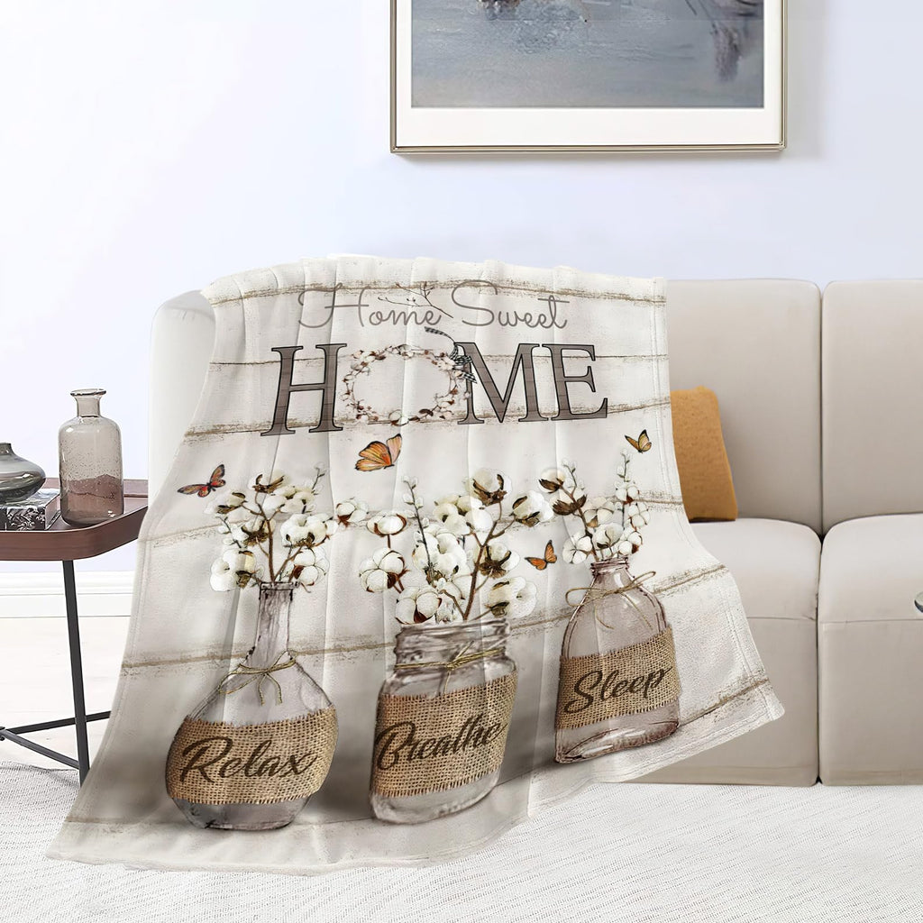 Cotton Flower Throw Blanket for Women Girls 60"x50"