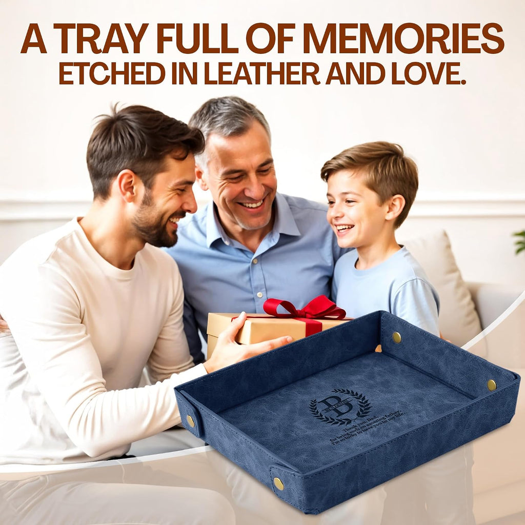 Engraved Leather Valet Tray for Men - Personalized Catchall with Custom Name for Desk, Dresser, Nightstand - Men's