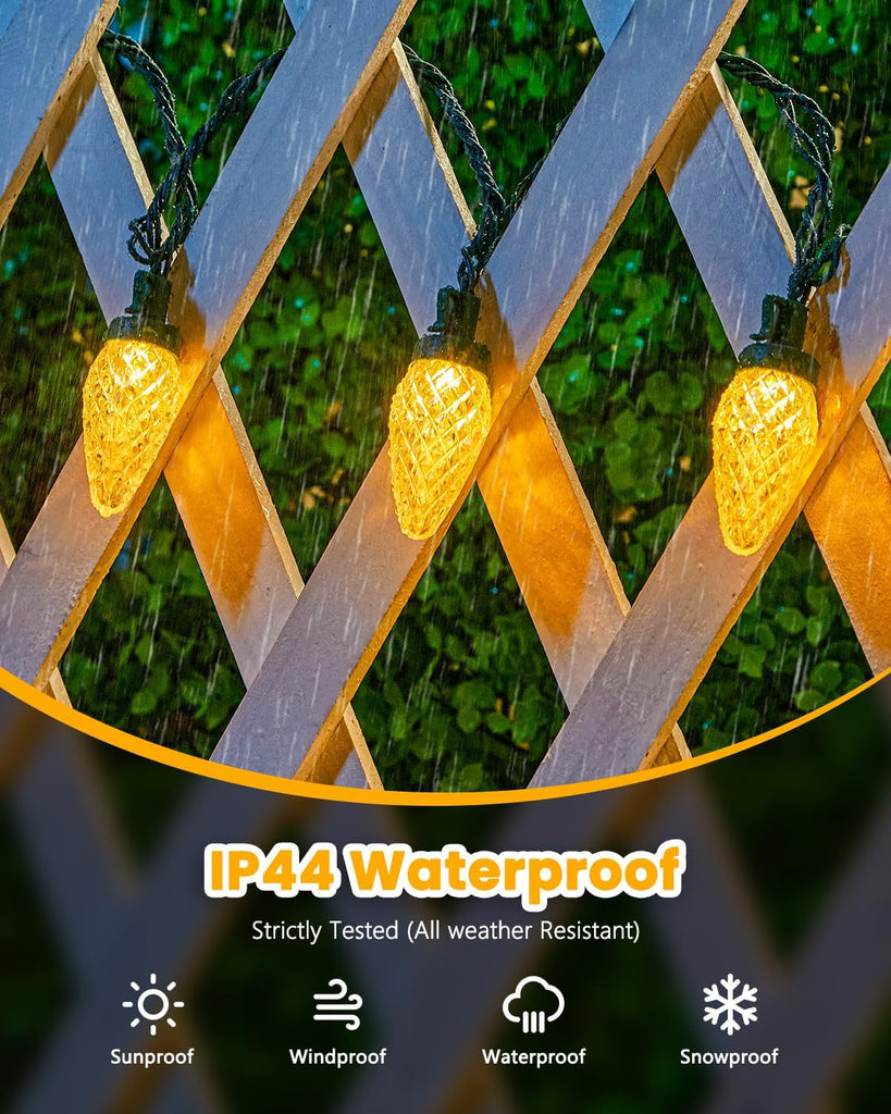 C9-Christmas-Lights-Outdoor,88FT 110LED String Lights with 8 Lighting Mode,Waterproof Connectable UL Certified Warm