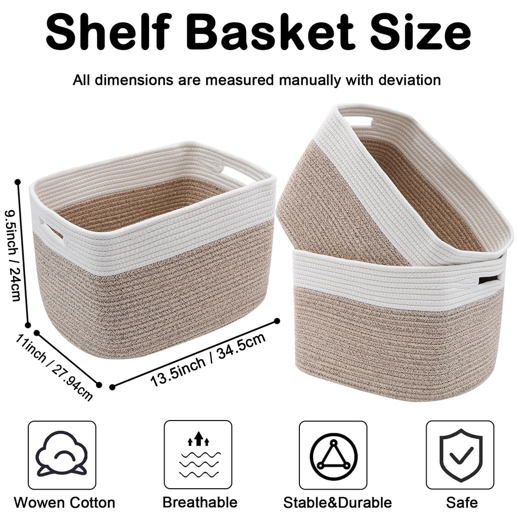3 Pack Woven Baskets, Storage Baskets for Shelves with Handles