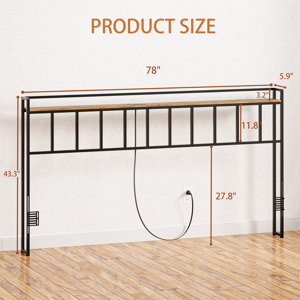 Headboard, Headboards with LED Light, Outlets and USB Ports, Head Board with Storage Rack, Sturdy and Stable