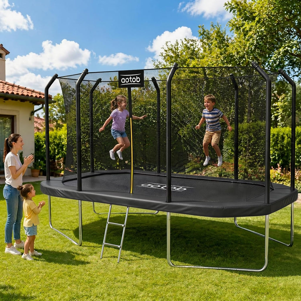 12 FT/14 FT Rectangle Trampoline with Net | Perfect Outdoor Rectangular Trampolines for Kids - Gymnastics Style
