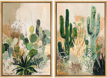 Framed Canvas Print Wall Art Set Modern Desert Cactus Botanical Abstract Illustrations Modern Art Decorative