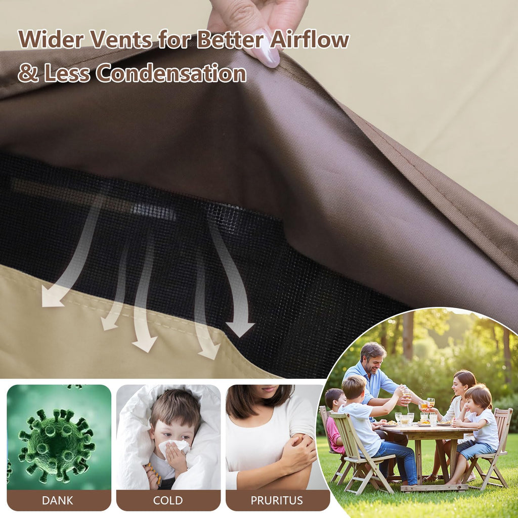 Outdoor Patio Furniture Cover - Heavy Duty Waterproof 600D Tough Canvas Protector for Round Table Cover, All-Season