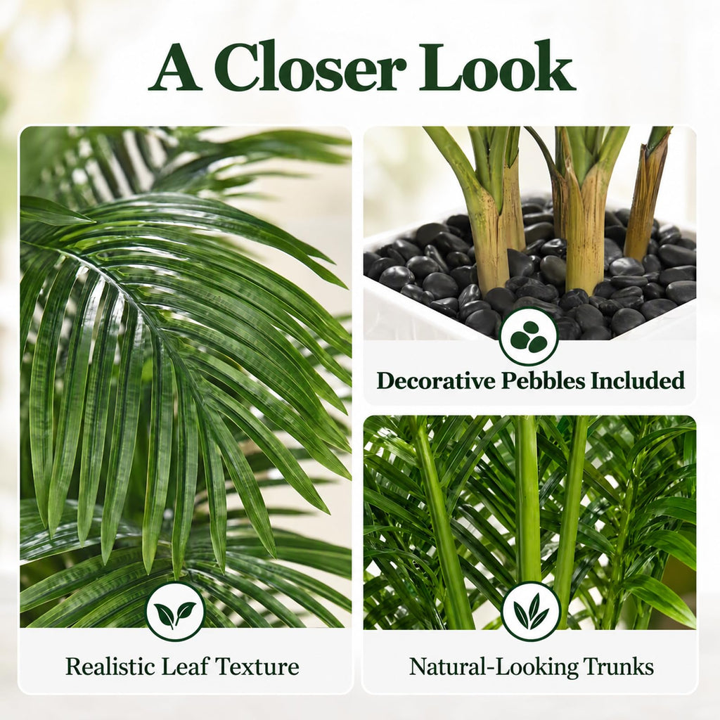 5FT Artificial Palm Tree, Realistic Areca Palm with White Planter