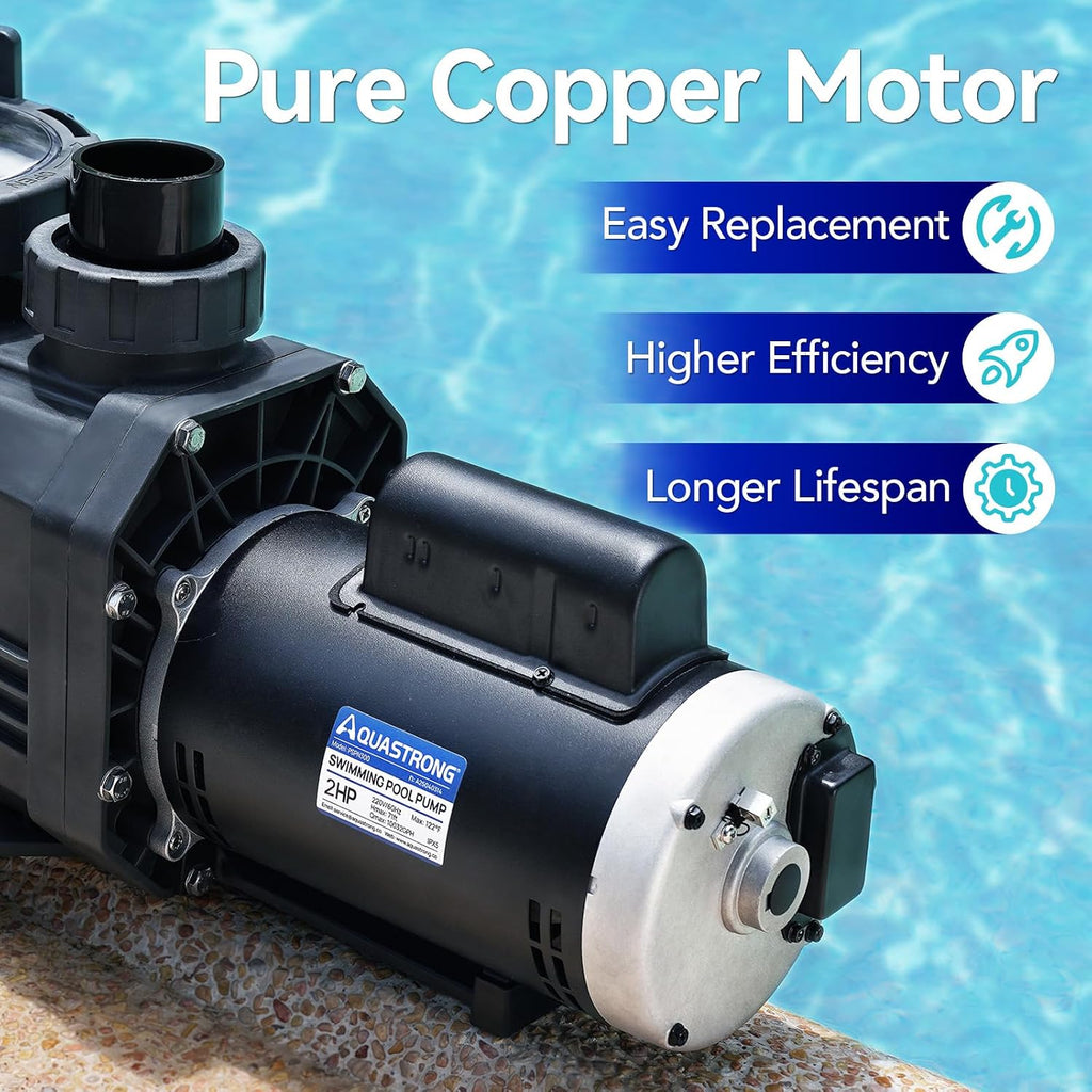 Riptide Series 2 HP In/Above Ground Pool Pump, 220V Single Speed, Up to 8,586 GPH High Flow, Pure Copper Motor