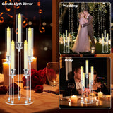 2 Sets 5 Arms Acrylic Candelabra Centerpieces for Tables, 27" Clear Candle Holder,Candlesticks Holder with LED Candles