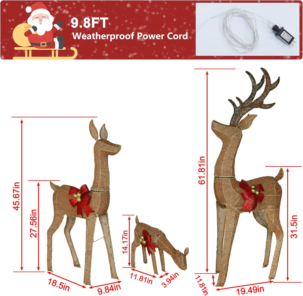 3-Piece Animated Christmas Reindeer Family Set, Lighted Xmas Decor