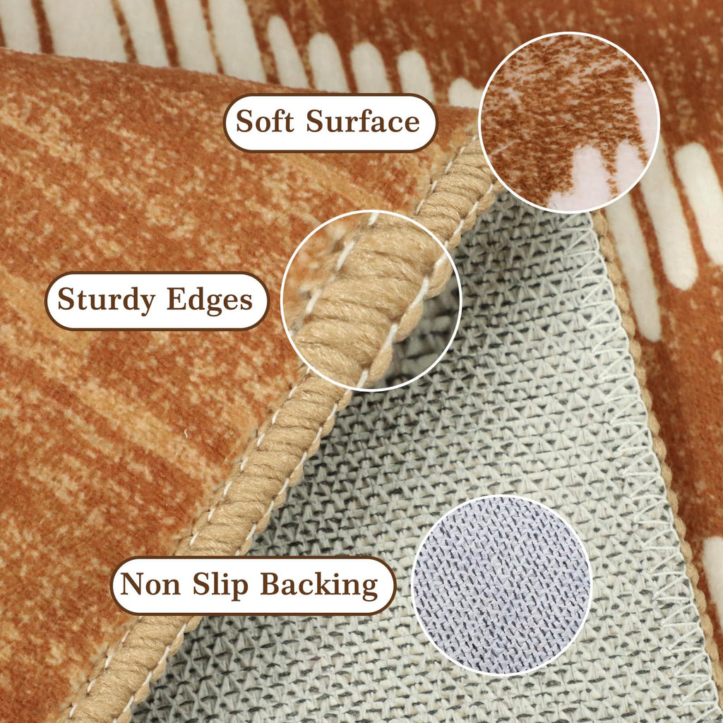 Brown Boho Hallway Runner Rugs Non Slip Washable