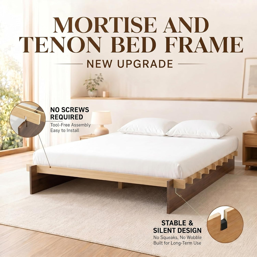 Wood Platform Bed Frame, Japanese Joinery Bed Frame, Walnut
